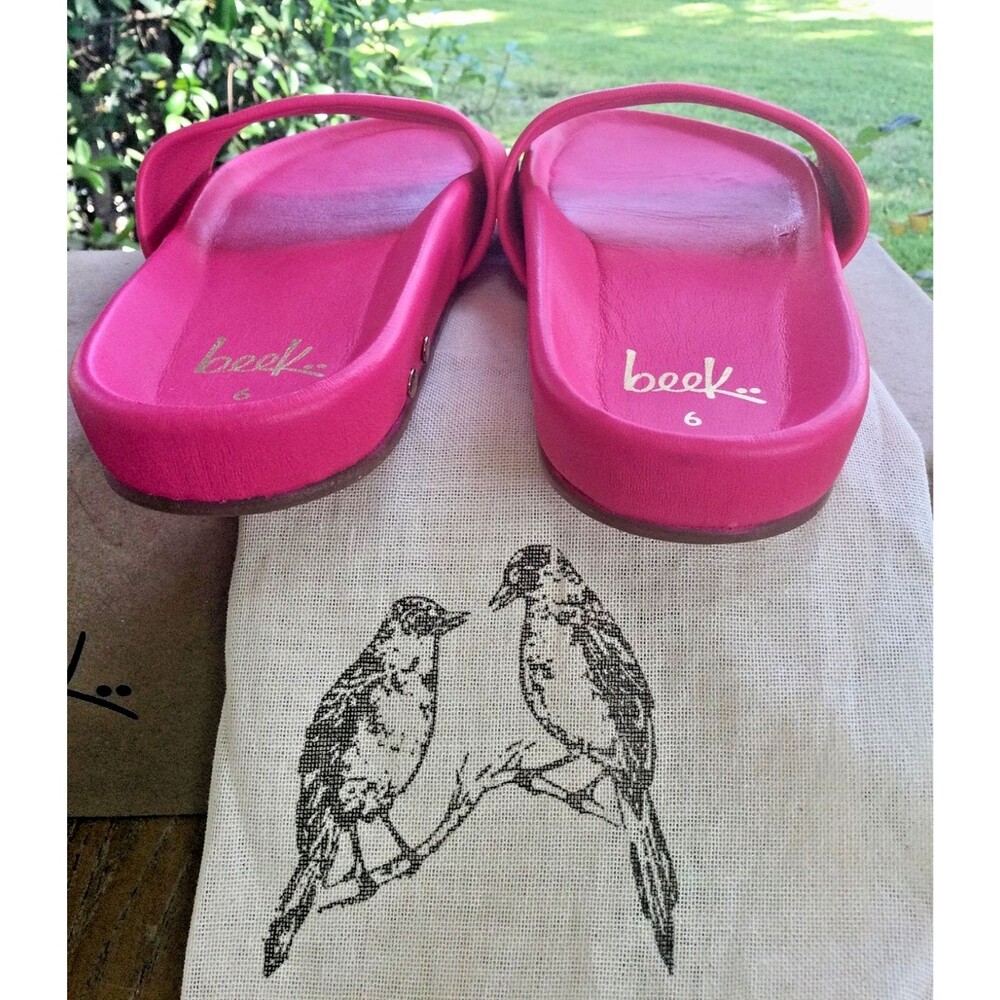 Beek Pelican Leather Platform Slide Sandals Size 6 Hibiscus Hot Pink Shoes w Bag - Picture 11 of 13